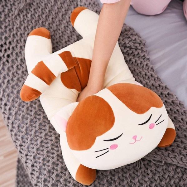 Stor Plysch Katt Kudde, Supermjuk Kattunge Kitty Gosedjur Leksakspresenter för Barn, Flickor, Säng, Jul, Alla Hjärtans Dag 21,7\" (Brun)