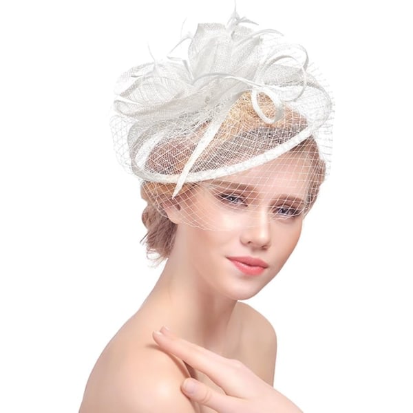 TG Kvinnor Elegant Fascinator Hatt Flower Feather Mesh Nett Veil Headban