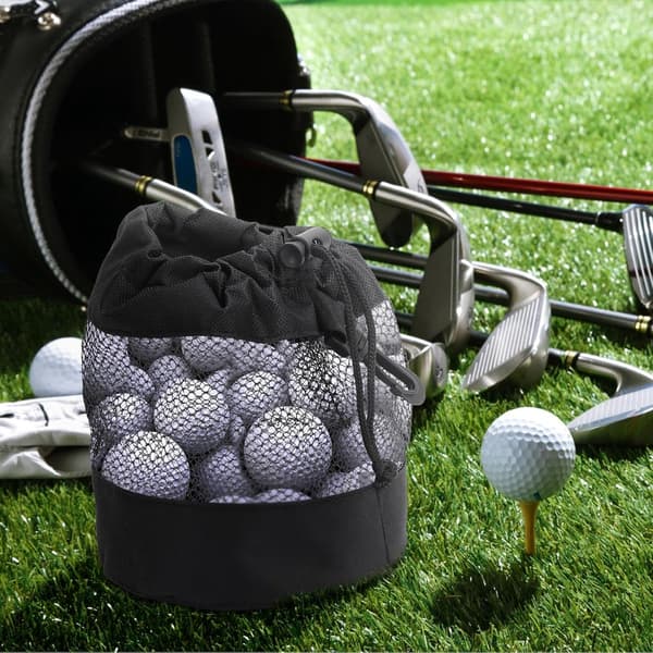 2-pack förvaringsväskor för golfbollar, nätpåse i nylon med dragsko för golfbollar, bärbar för träning och utomhusbruk, svart