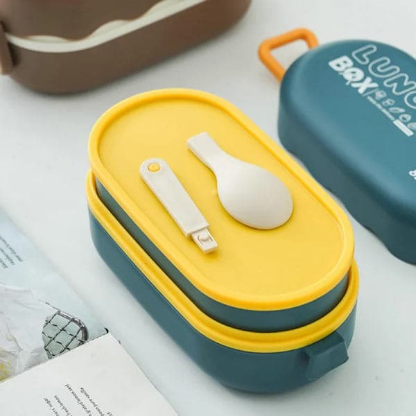 Microwave-safe Double-layer Bento Box Large Capacity Plastic Sealed Lunch Box Picnic School Blue 850ml
