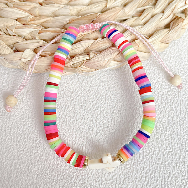 Suosittu värikäs polymeerisavi risti rannekoru Bohemian tyyli käsin tehty köysi käsin kudottu säädettävä rannekoru 08(Elastic)