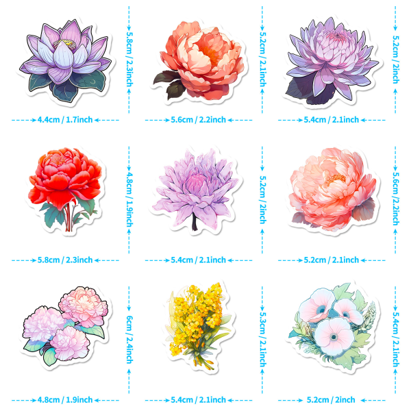 TG 50 ark Scrapbook-klistremerker Blomster-dekorasjonsklistremerker Pl