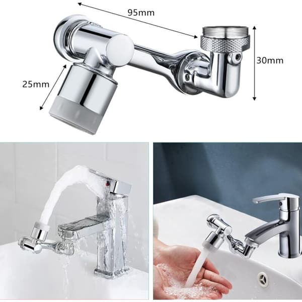 Multifunksjonell Roterbar Kranforlenger, 1080° Messing Kranforlenger, Vannbesparende Krantilkobling, Justerbart Kranhode