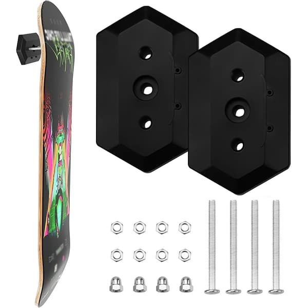 2-pak Skateboard Vægbeslag Ophæng Display Rack Deck Opbevaring Organizer til Hjem og Butik Sort
