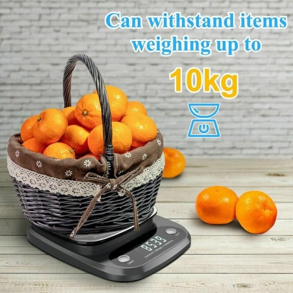 Elektroniikka 10 kg, tarkkuusvåg med LCD-skärm jopa 1 g, matvåg i rostfritt stål för matlagning，Fonepro
