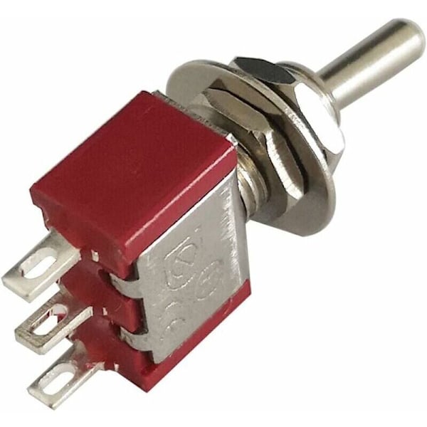 10 st Mini Vippströmbrytare, AC 125V 6A / 250V 2A 3-Pin SPDT ON-OFF-ON 3-Pin 3-Positions SPDT Självlåsande Vippströmbrytare för Bildelar Röd, av DEBUNS