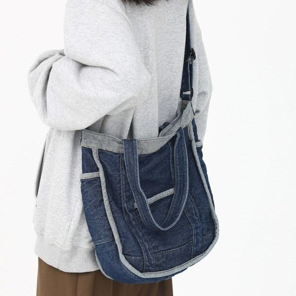 Messenger-väska för kvinnor Modeväska i jeans Tote Messenger-väska (mörkblå)