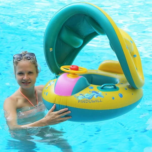 Uppblåsbar babysimring flytande ring babysimring med solskydd Purple dinosaur