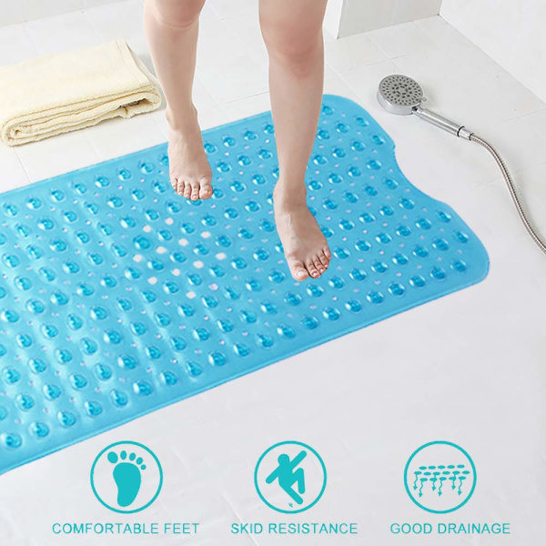 Suihkumatto, liukumaton kylpymatto 200 imukupilla PVC-kylpyammematto extra pitkä 101x40,5 cm kylpyhuoneeseen, hotelliin, lemmikkieläinten suihkuun (kirkkaanharmaa)