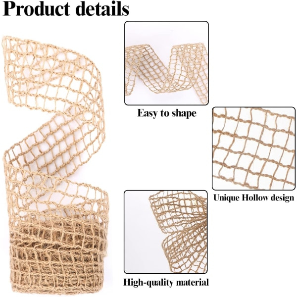 10 Yards Mesh Säckvävsband Naturligt Jutetyg ​​Band Nät Säckvävsband Tyg