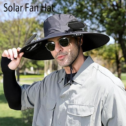 Solhat med ventilator, Solarventilatorhat til mænd og kvinder, 2 Solarventilatorer Sol og USB-opladning Solar Stråhat med ventilator (Camo)—yux