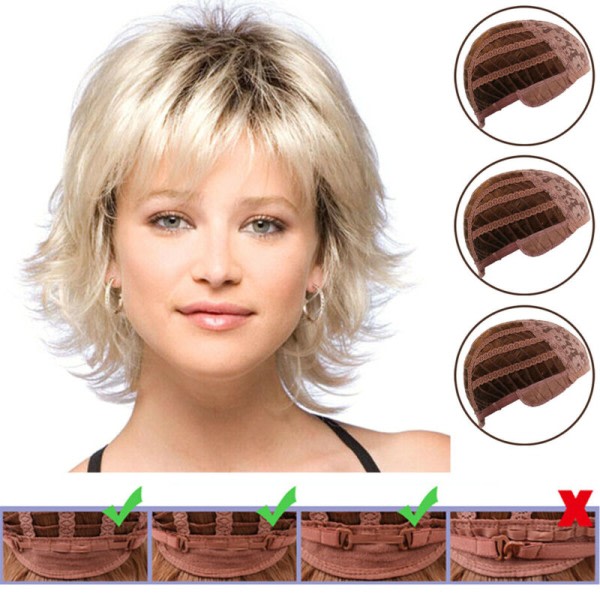 TG Kvinnors korta peruk pixie - syntetisk full-top peruk - lugg lockigt guld blond