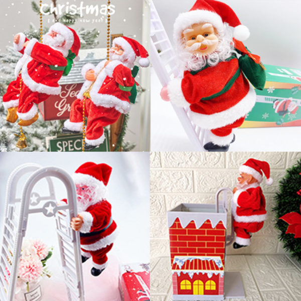 Joulupukki kiipeää helmillä sähköinen lelu yksinkertainen tikkaat kaksinkertainen tikkaat savupiippu ravistaa pakaraa kiipeää helmillä Joulupukki Golden Foot Bead Santa Claus
