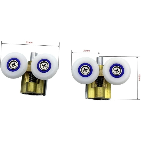 4-pack duschdörrshjul - Duschhjul - Skjutskenor - Stödarm av mässing med 25 mm diameter hjul för duschvägg, duschrum