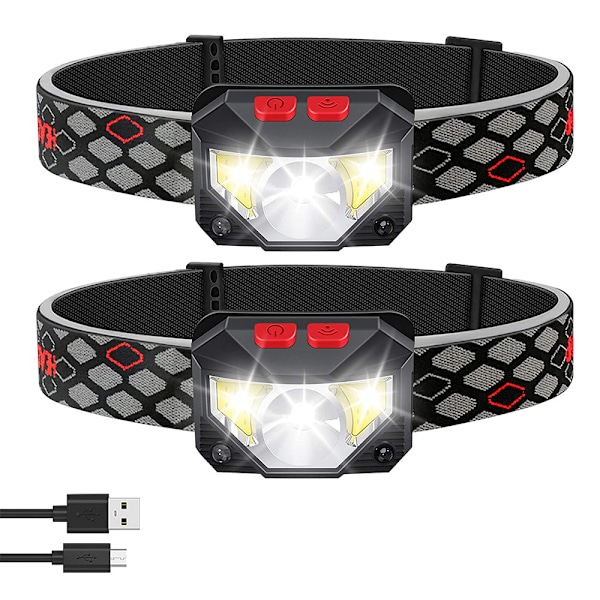 2-PACK Headlamp Rechargeable, Light Motion Sensor Headlamp Flashlight, Waterproof LED Headlamp with White Red Light, 6 Mode Headlamps for