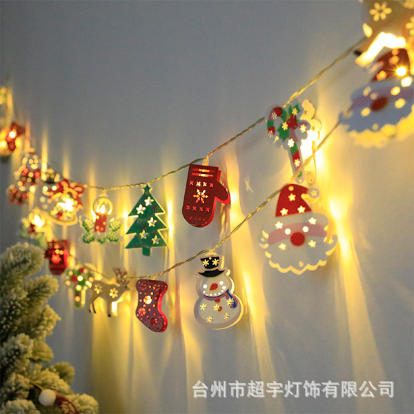 LED julelysstreng smedejern julemand snemand hjorte juletræ jule strømpe dekoration lys jul 【Warm Light】White Snowflakes 2AA battery model - 1.5m 10 lights