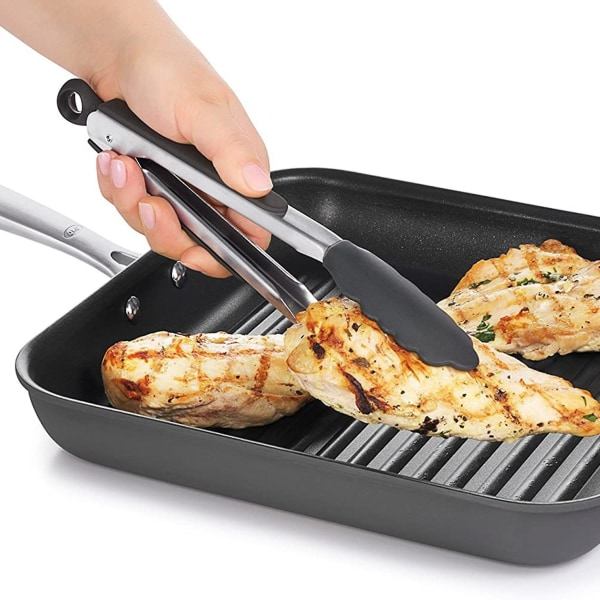 Grillitangit Keittiötangot Silikonista valmistettu ruostumattomasta teräksestä ja lämmönkestävistä silikonikahvoista - musta