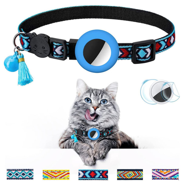 Blue-Cat AirTag Collar, Cat Collar med Bell AirTag Cat Collar Wat