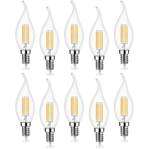 10 stk. 4W LED pære E14 470LM flammelys kold hvid 6000K, ikke dæmpbar, 360° spredningsvinkel