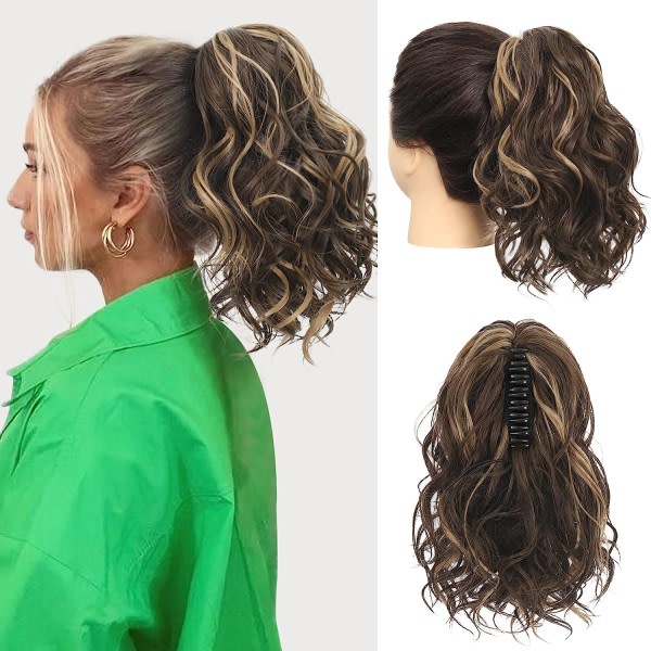 TG 10" Short Claw Highlight Ponytail Extension Wavy Curly