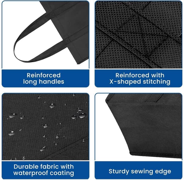 Genanvendelige indkøbsposer sæt med 2, foldbare indkøbstasker med stor kapacitet, holdbare non-woven stofposer til dagligvarer og rejser, sort