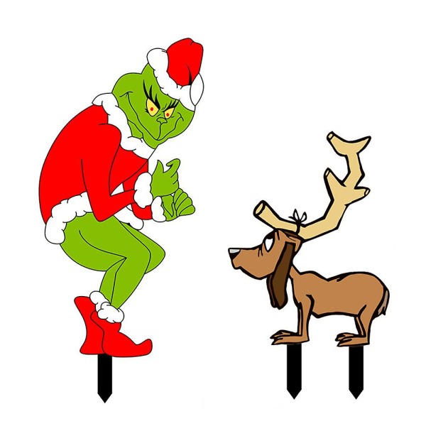 Grinch Joulupiha-kyltit pylväillä Joulujuhliin Piha Nurmikko Ulkokoriste