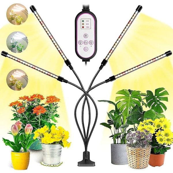Plante Lampe, 2020 Ny 80 LEDs 4 Hoder Vekstlys, AUTO Timer - PÅ/AV Led Vekstlys for Frøplanter, Sukkulenter, Orkidé (660nm/3000K/5000K)