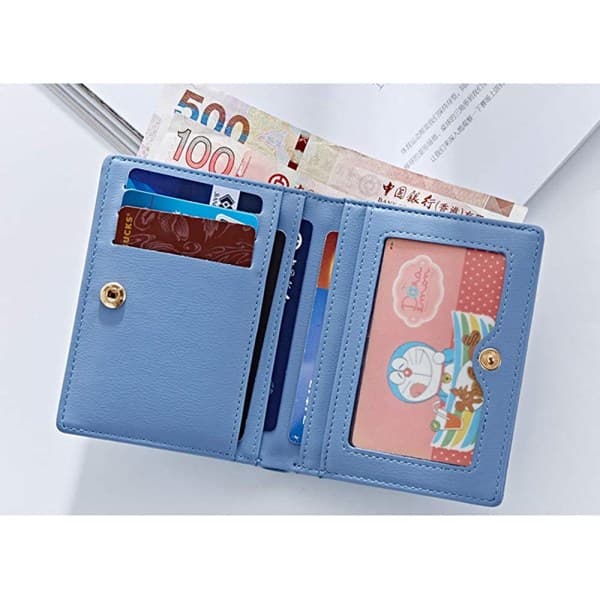 Dame Læderpung Lille Bifold Lommepung Dame Mini Kortpung (Blå)
