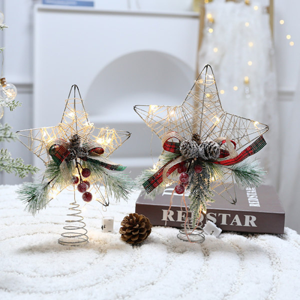 Juldekorationer DIY Toppstjärna Belysning Julgranstillbehör Hemmabutik Scenlayout Dekorationer Medium with light