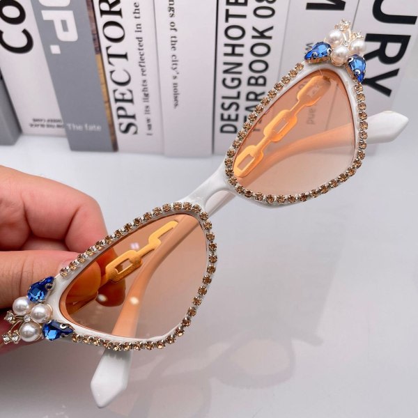 Damsolglasögon UV400 Bling Färgglada Rhinestone Cat Eye Personalized Party T