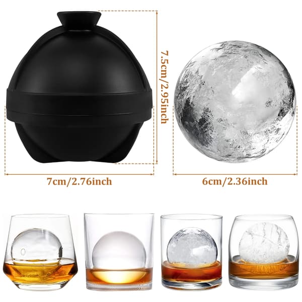Silikone isboldforme 3-pak, 3 tommer runde isterningbakker med indbygget tragt til whisky, sort