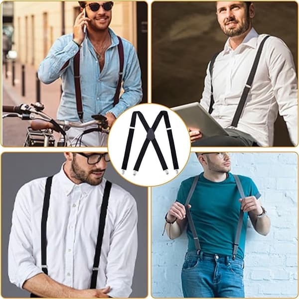 Unisex X-ryg seler, justerbare polyester elastiske stropper med fire metalclips, til jakkesæt, jeans og arbejdstøj, sort, 120 cm