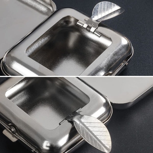 2 ST Mini mobil askfat, fyrkantig metall askfat (1 st, sølv)