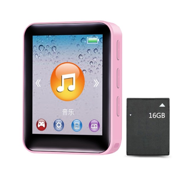 MP3-spelare med extern högtalare Fullskärmspekknappar 4/8/16/32G Stereo HiFi-ljud Bärbar Walkman FM-radiolla Pink 16G