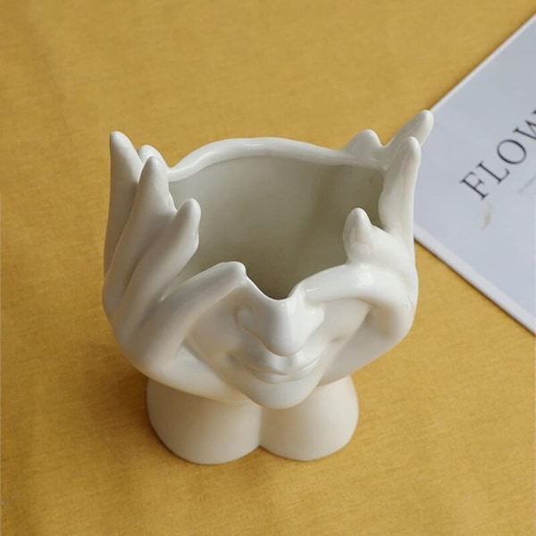 Keramisk Vase Hode, Kreativt Menneskeansikt Blomsterpotte Menneskeansikt Form Blomsterpotte Gresk Statue Vase Hoder for Sukkulenter