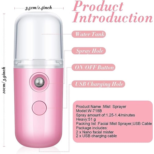 2 portabla mini ansiktsspray (rosa och blå), handhållen nano mini f