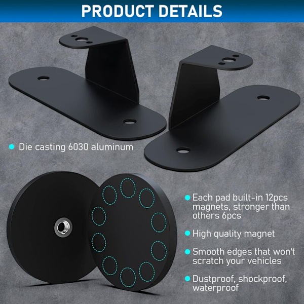 Magnetisk Base LED Strip Monteringsbeslag, Stærk Sugekopholder til Lige Buet Side LED Strip Montering, 2 Pak, Sort