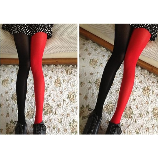 Galaxy Flerfärgade strumpbyxor for kvinder, skarvning af knästrumpor, strumpor for festdräkter (svarta, röda) Sort + Rød