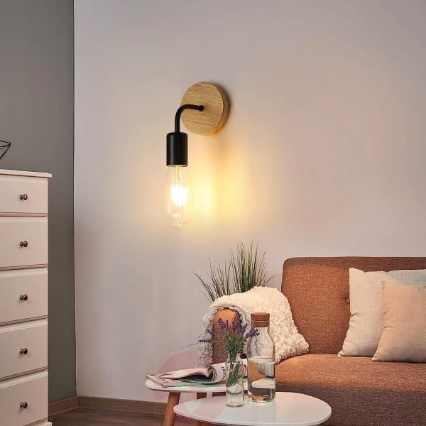 2 ST. Inomhuslampa, industriell trälampa, E27 vägglampa Vintage väggdekor för vardagsrum, sovrum (glödlampa ingår ej, max 40w)