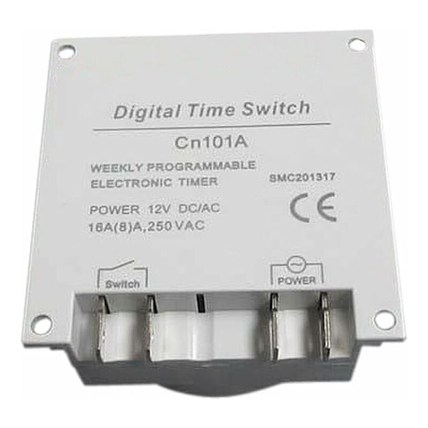 CN101 12V DC/AC Digital Timer, LCD Programmerbar Tidsrelébryter for Elektriske Uttak Hvit