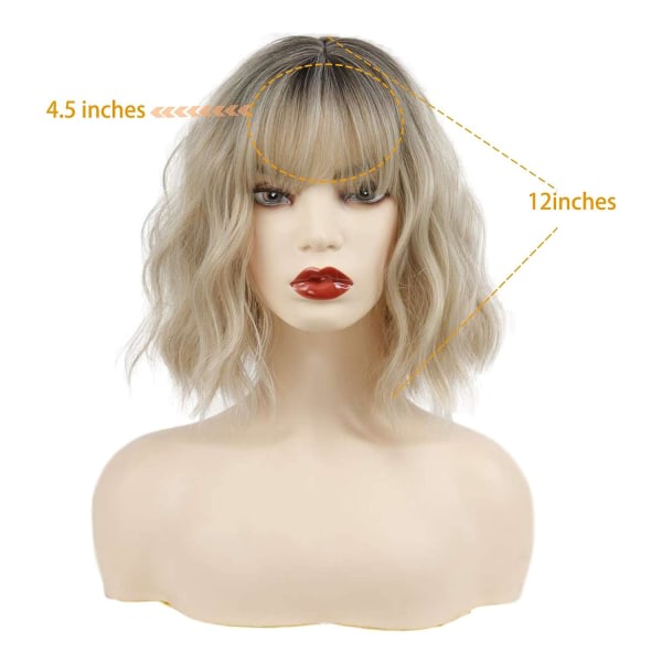 TG Kort gradient Blond Peruk Aaltomainen Bob Bob Bob Peruk Ilma Bangs Wom