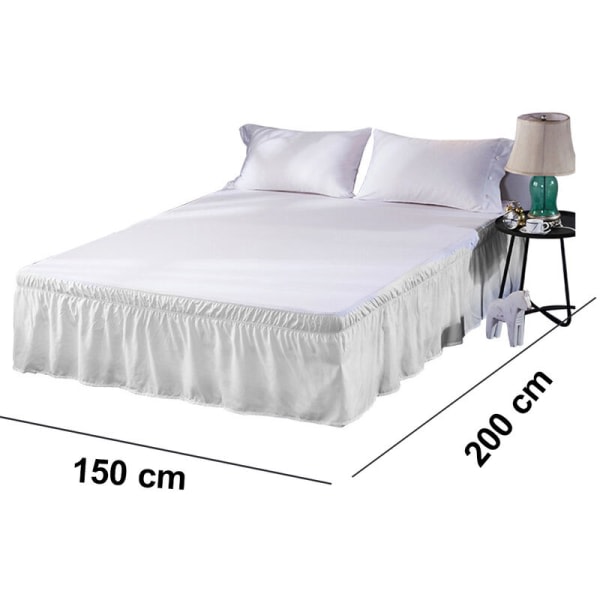 Sengeskjørt Hvid Wrap-Around Volant, 150 200 cm Drop Let Montering Sengeskjørt Åk-/Blegning-Resistent, Maskinvaskbar Hvid