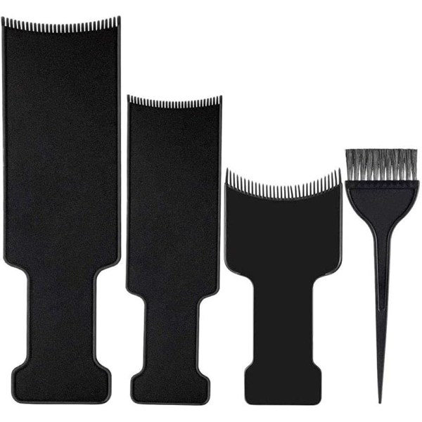 TG-sett med 4 balayage-brett og børster, 3 hårfargebrett og 1 hårfargebørste for farging og salongbruk.