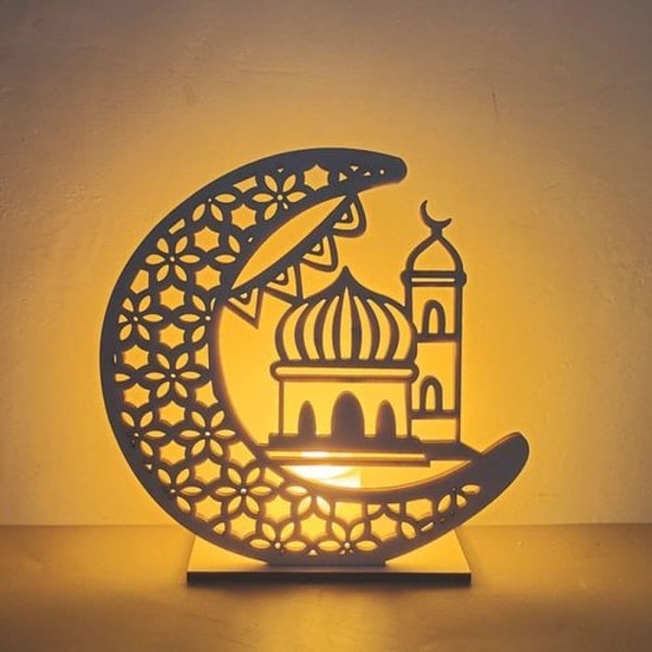 LED-lamper Ramadan-dekorasjon, Halvmåne-stjernelampepynt for muslimer