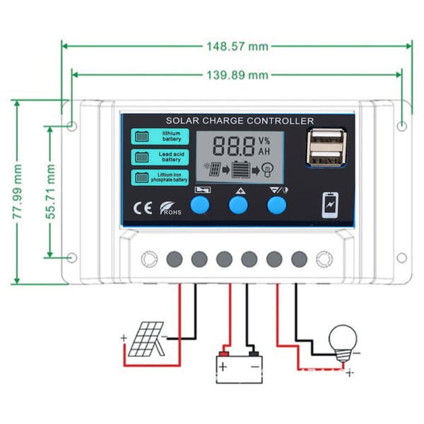 12V 24V Fotovoltaisk Solcelleladekontroller, Lavt Strømforbruk, LCD-Skjerm, PWM Solcellekontroller, 30A Solcellepanelregulator, DUBUNS
