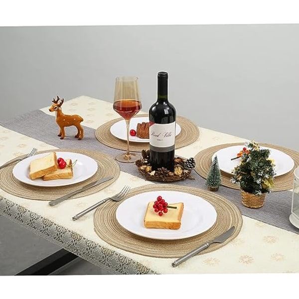 Set med 5 bordstabletter (Tawny) 36cm, runda bordstabletter, PP vävd tvättbar