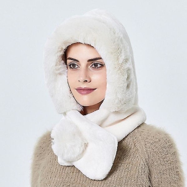 Vinter varm pelslue med øreklaffer for kvinner tykk lue Hette dame utendørs Vindtett Myke fluffy luer for kvinner russisk stil (Hvit)