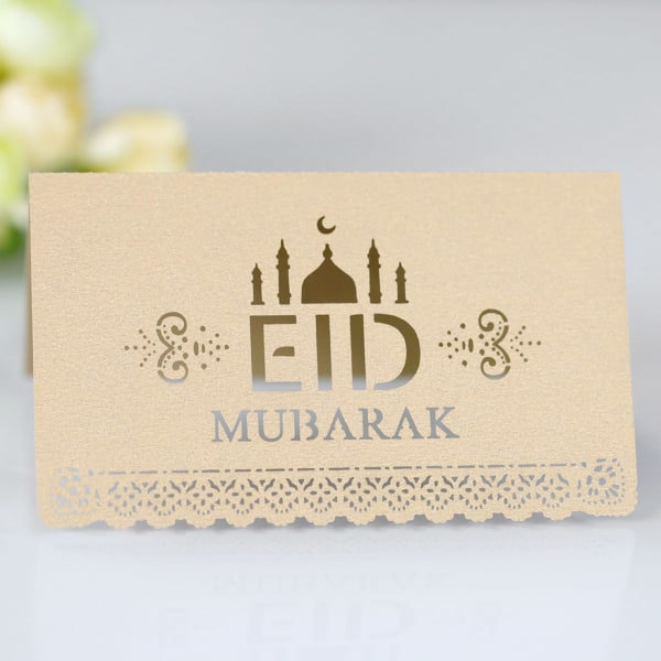 100 stk Eid Mubarak Papir Place Cards Ramadan Kareem Fest til Bord Invitation Hult Pladskort Muslimsk Dekoration Hvid