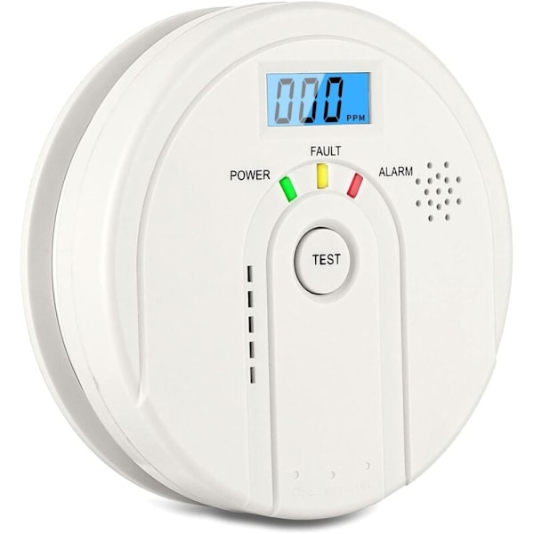 Kolmonoxidvarnare 85 DB, CO-detektor med LCD-display, EN 50291 Batteridriven kolmonoxidvarnare (3 AA-batterier ingår ej)