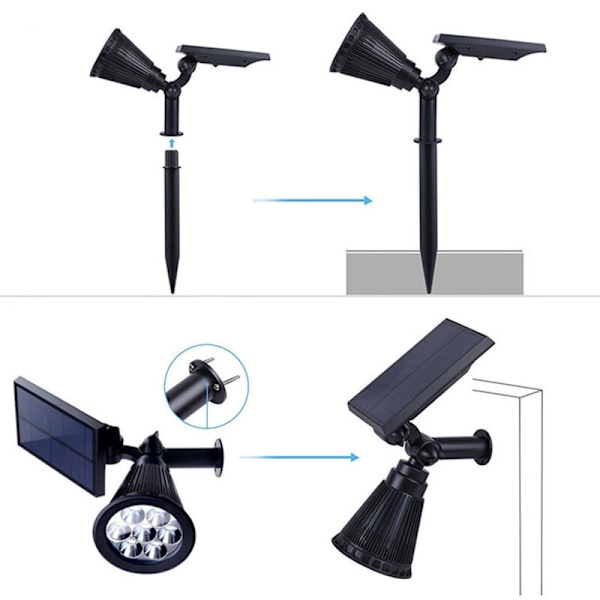 Vanntett utendørs solcelle spotlight – 7 hvite LED